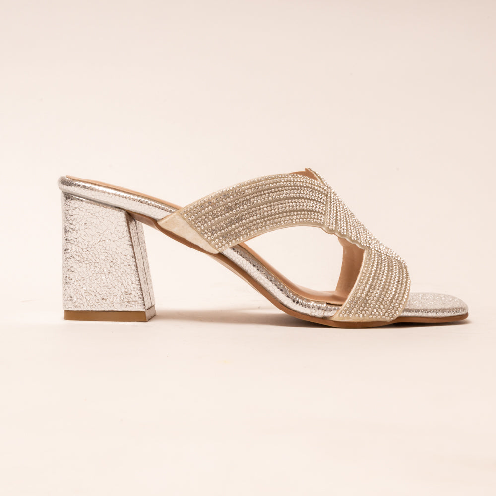 INFINITY KNOTS-HEEL VERSION-Block Heel in-Silver.
