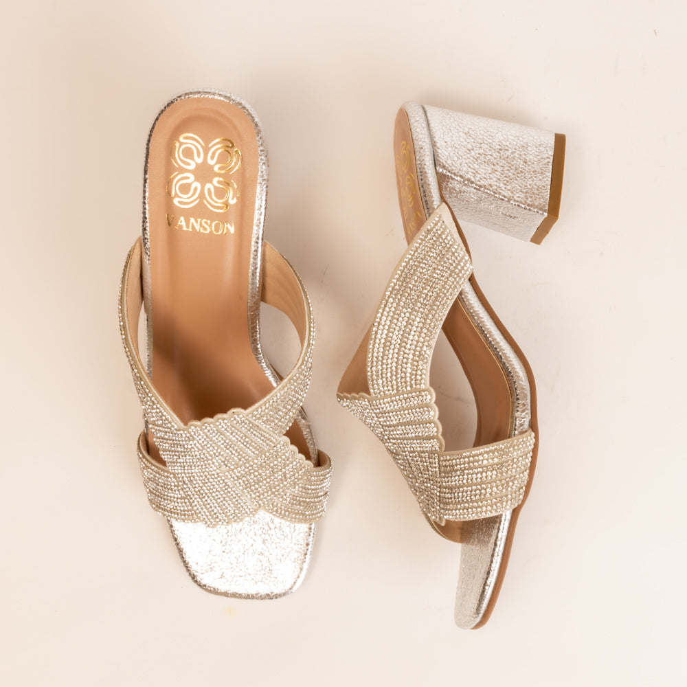 INFINITY KNOTS-HEEL VERSION-Block Heel in-Silver.