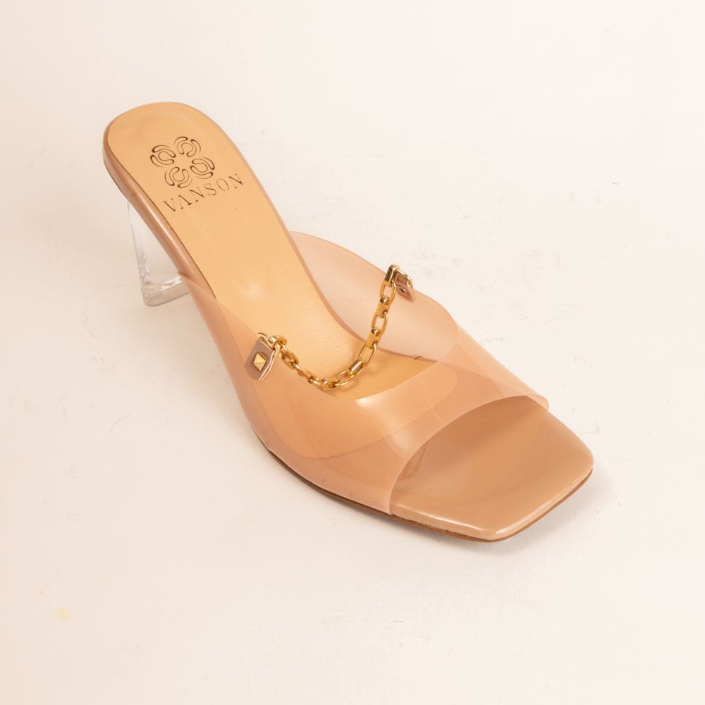 IT'S THE GOLD CHAIN-Block Heel in-Nude.