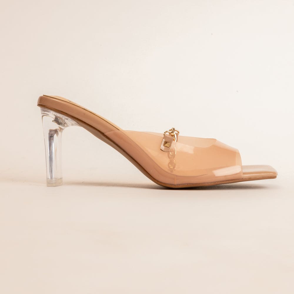 IT'S THE GOLD CHAIN-Block Heel in-Nude.