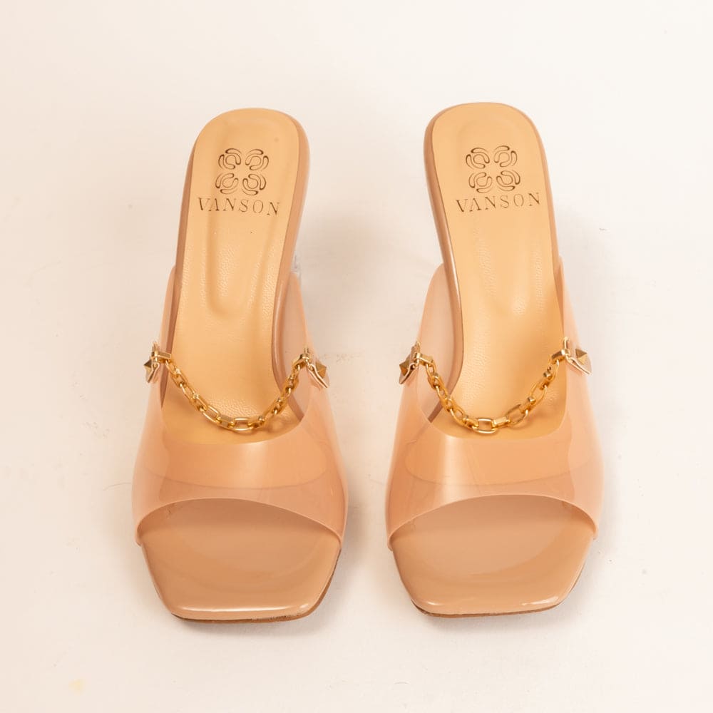 IT'S THE GOLD CHAIN-Block Heel in-Nude.