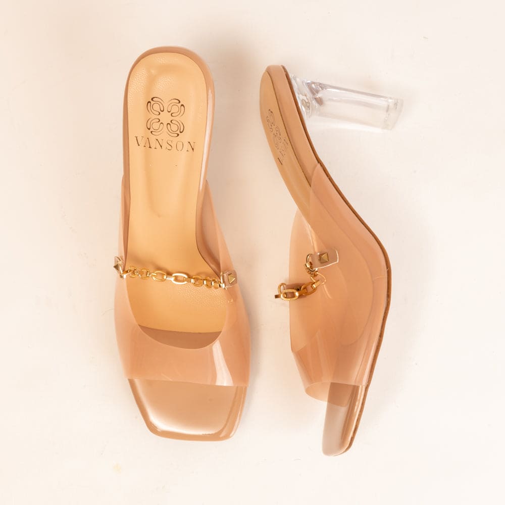 IT'S THE GOLD CHAIN-Block Heel in-Nude.