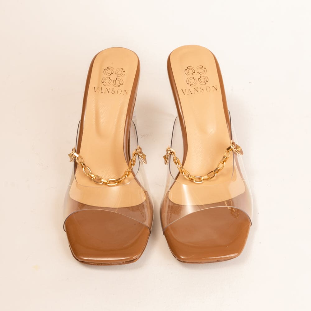 IT'S THE GOLD CHAIN-Block Heel in-Tan.