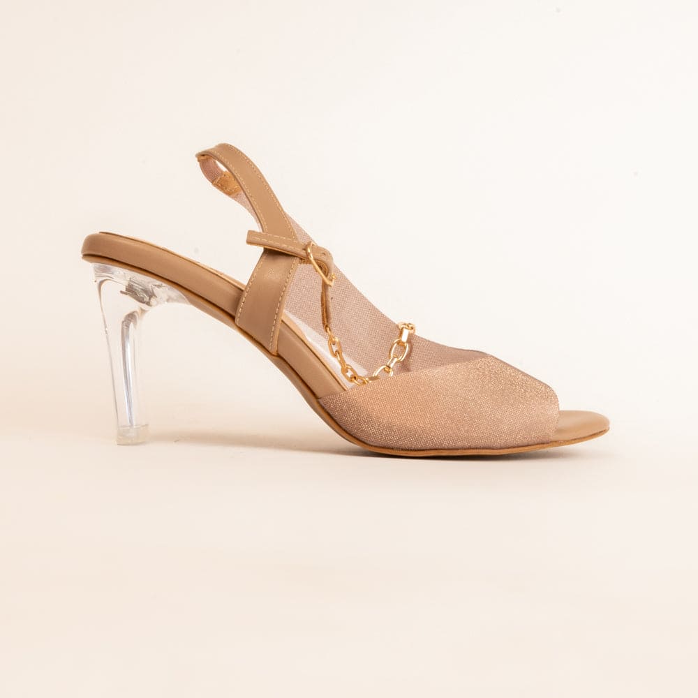 CHAIN ACROSS-Block Heel sandal in-Nude.