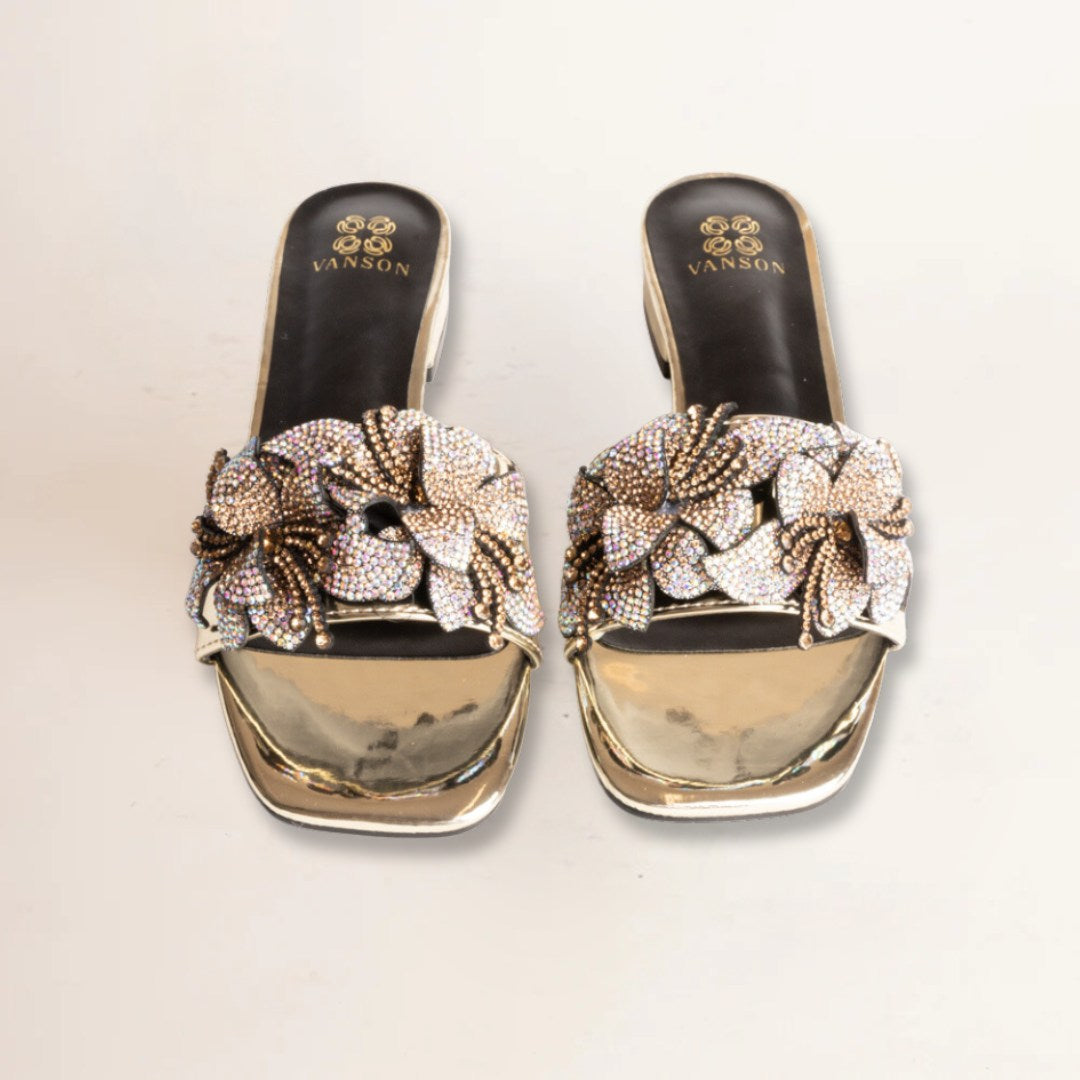 FORGET ME NOT FLOWER-Embellished Flats in-Gold.