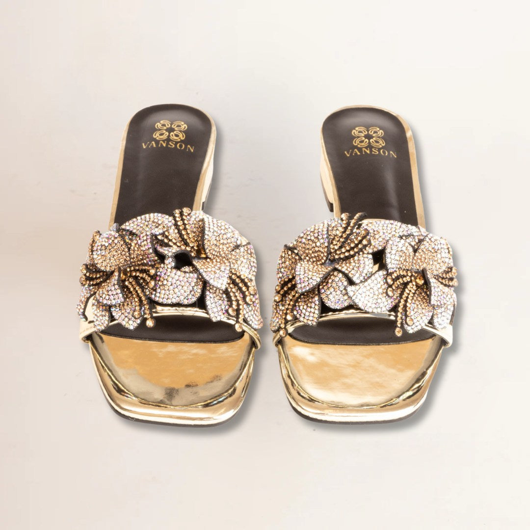 FORGET ME NOT FLOWER-Embellished Flats in-Gold.