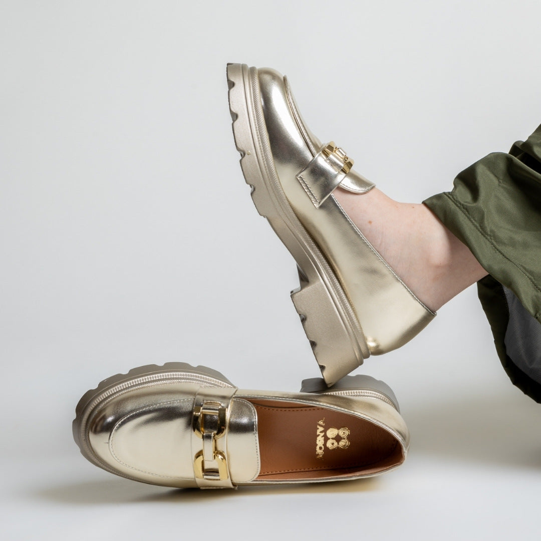 WONKA-Chunky Heel Shoes-Gold.