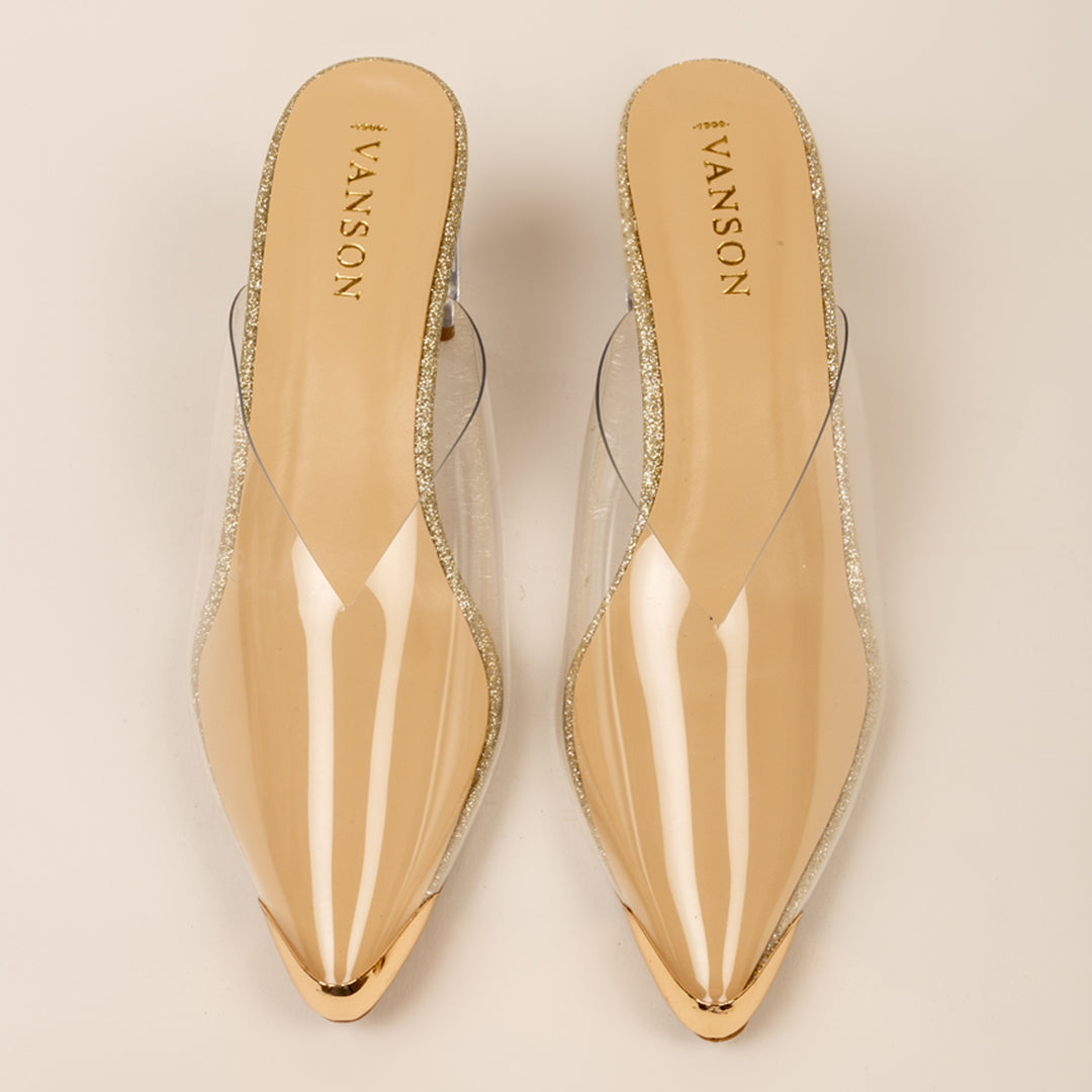 TRANCELLA-Transparent Mule in-Gold.