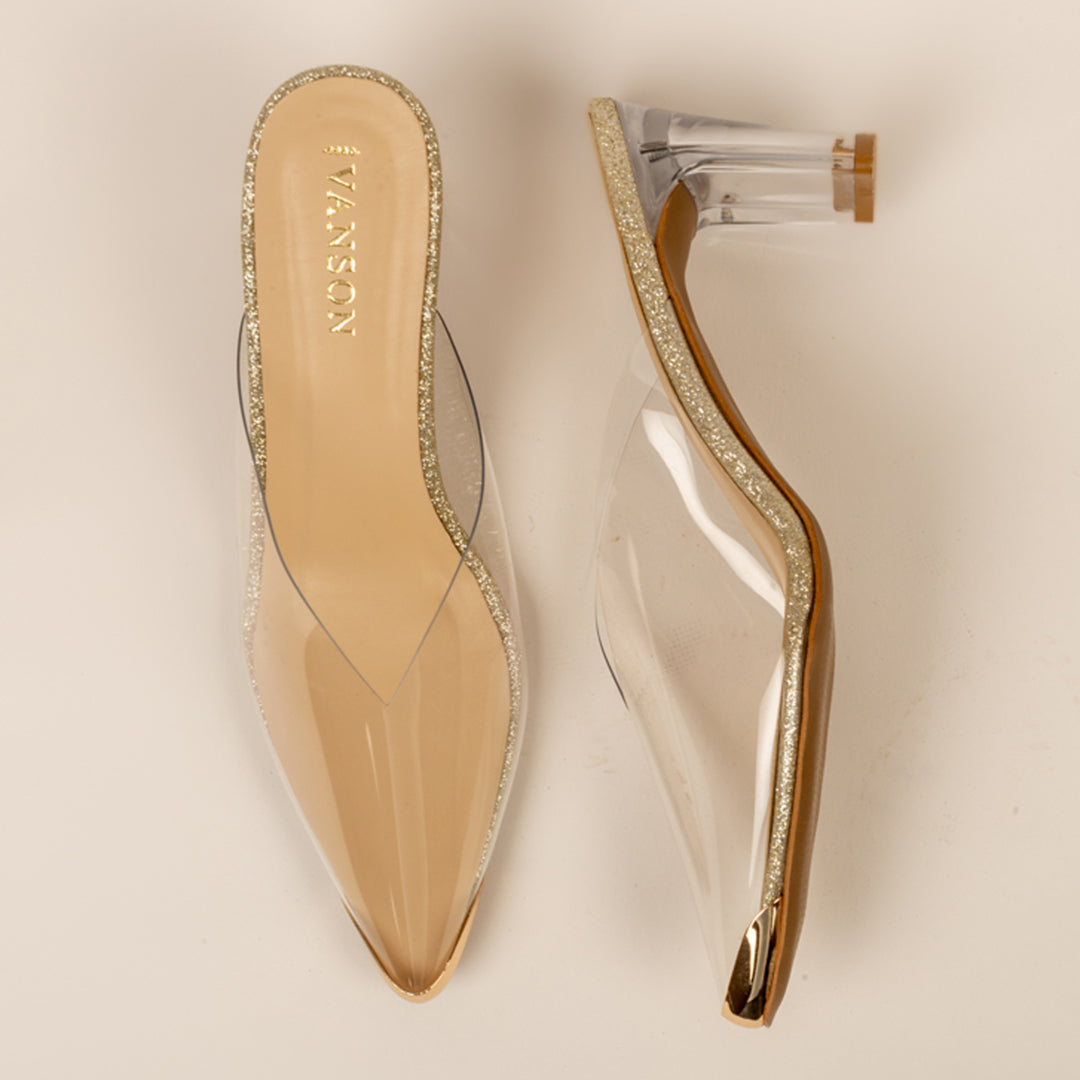TRANCELLA-Transparent Mule in-Gold.