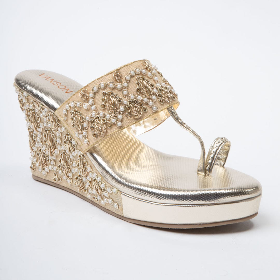 Gold Shine-Embellished high wedge heel in-Gold.