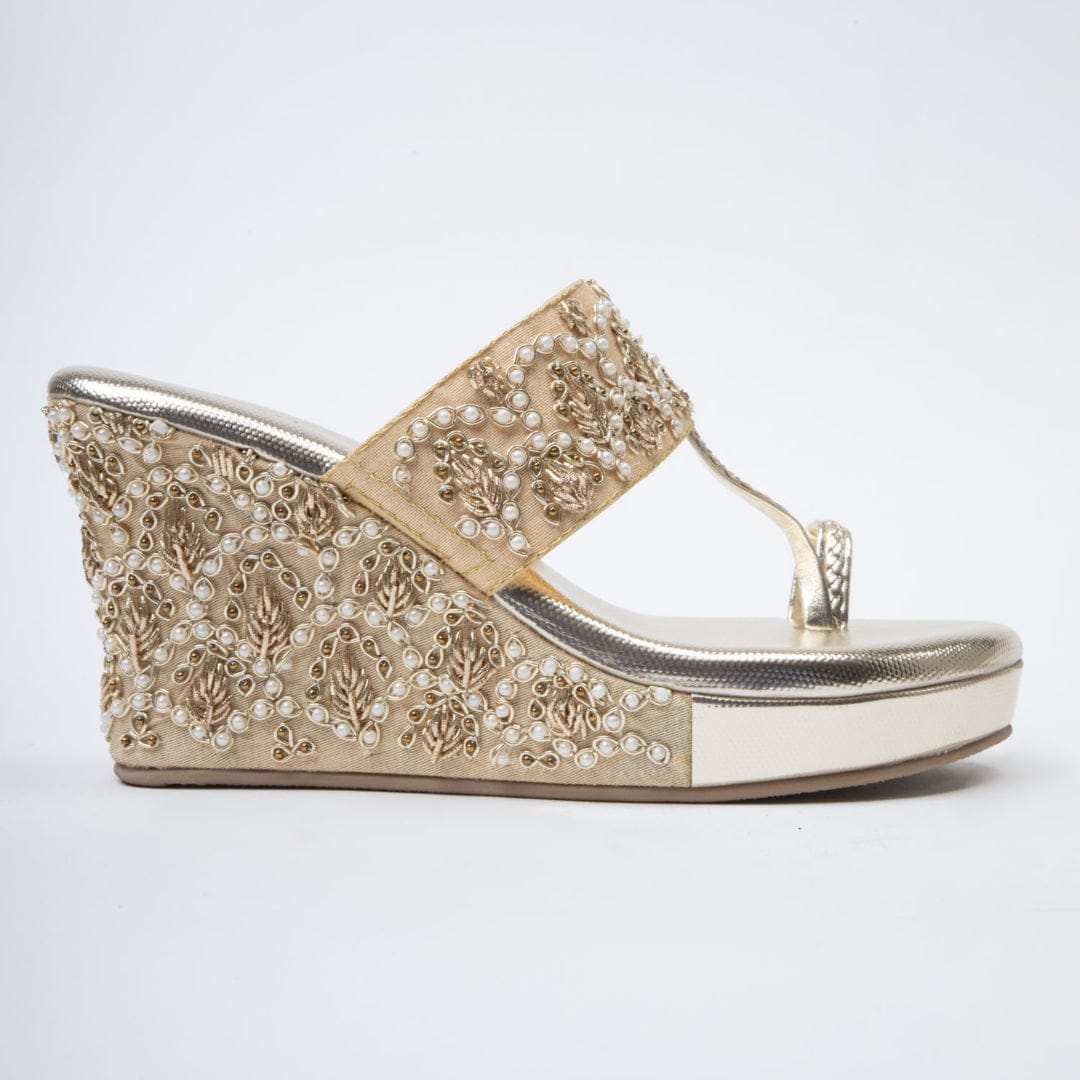 Gold Shine-Embellished high wedge heel in-Gold.