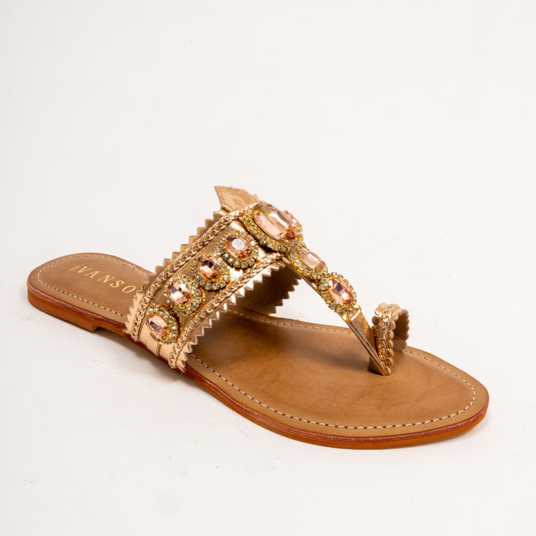 CRYSTA RAIN-Embellished Flats in-Rose Gold.