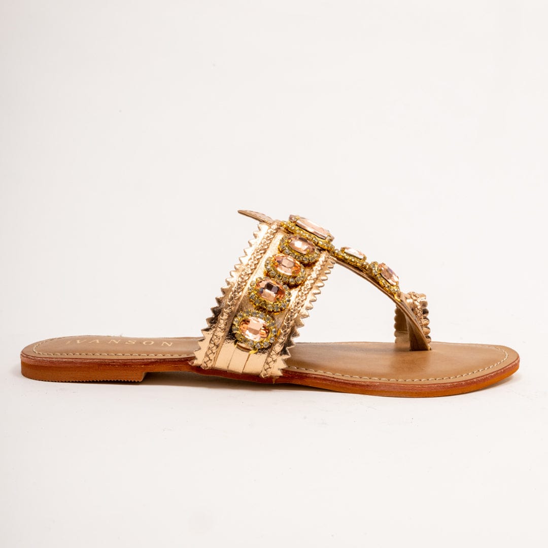 CRYSTA RAIN-Embellished Flats in-Rose Gold.