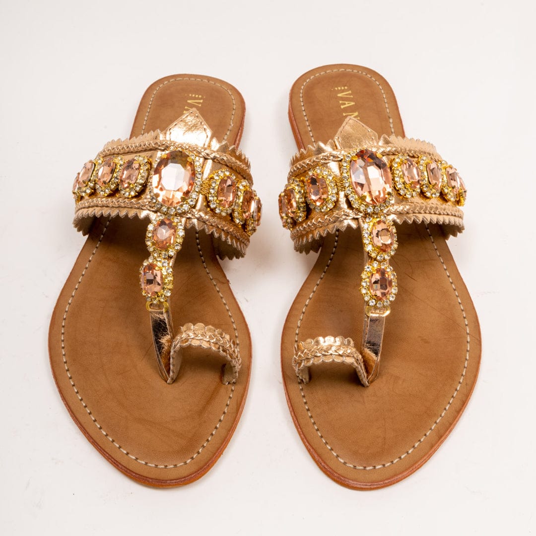 CRYSTA RAIN-Embellished Flats in-Rose Gold.