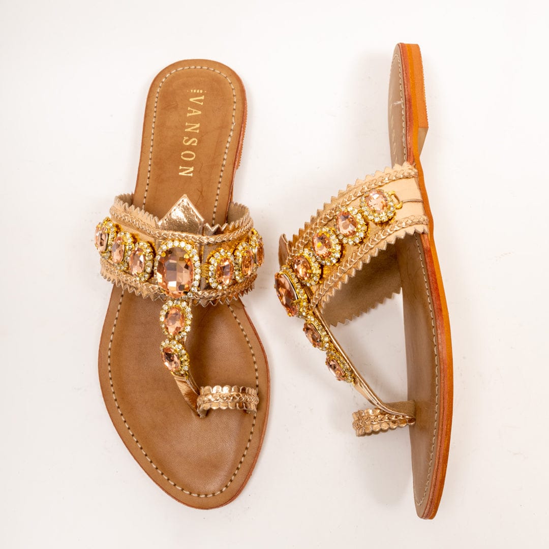 CRYSTA RAIN-Embellished Flats in-Rose Gold.