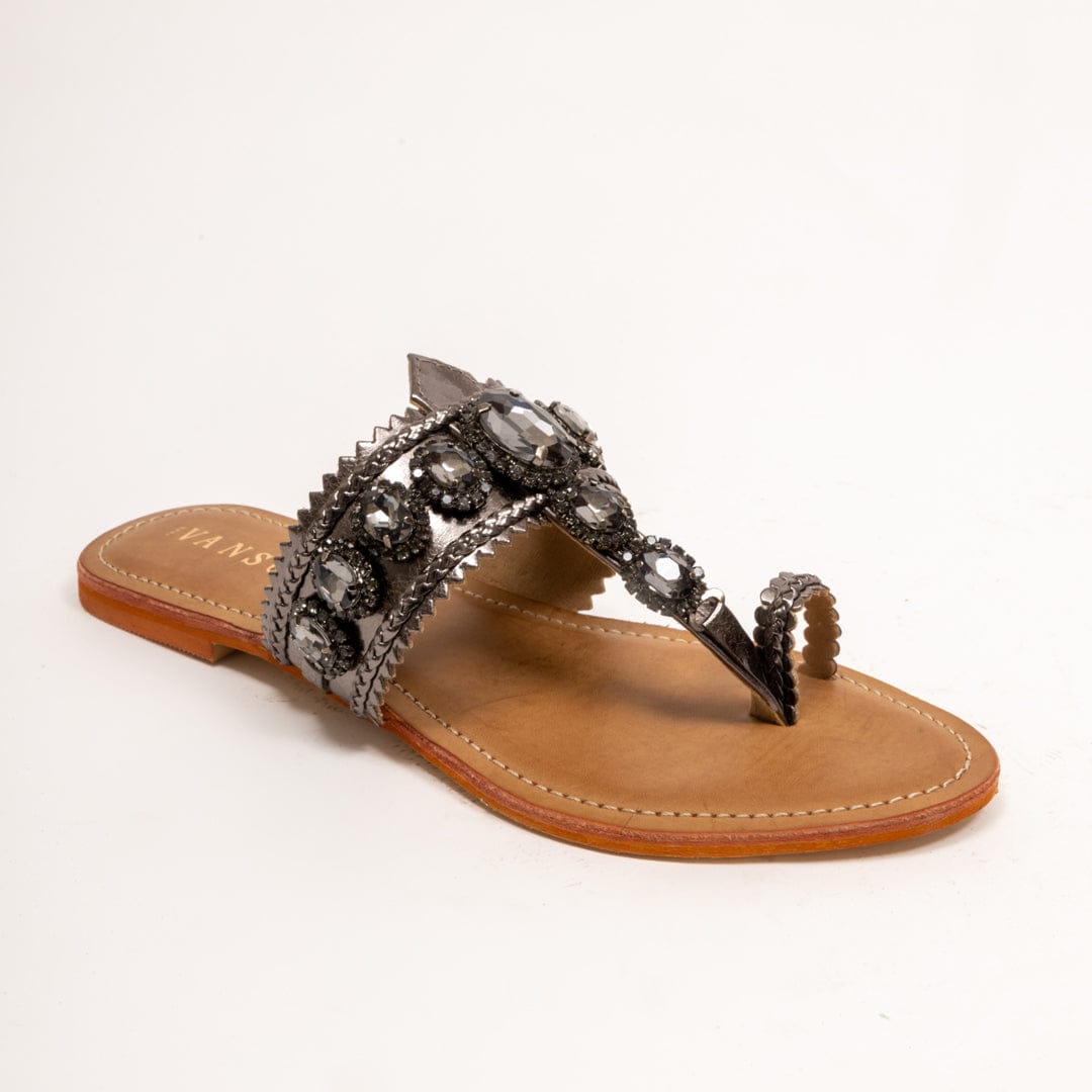 CRYSTA RAIN-Embellished Flats in-Grey.
