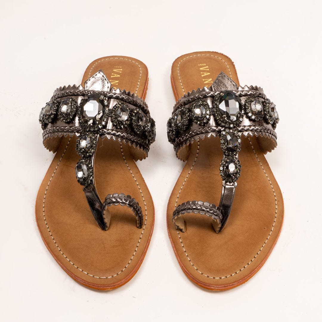 CRYSTA RAIN-Embellished Flats in-Grey.