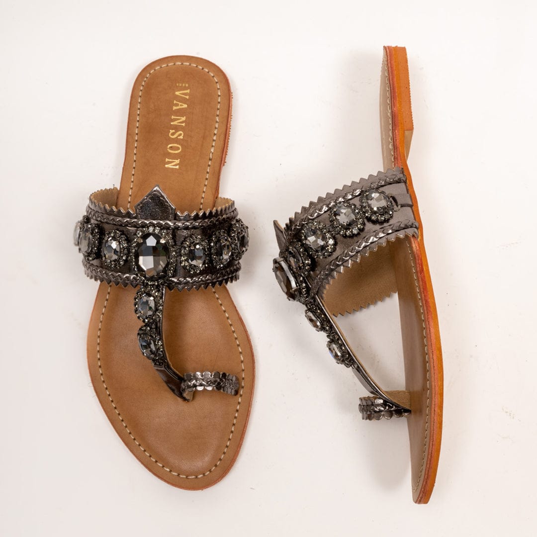CRYSTA RAIN-Embellished Flats in-Grey.
