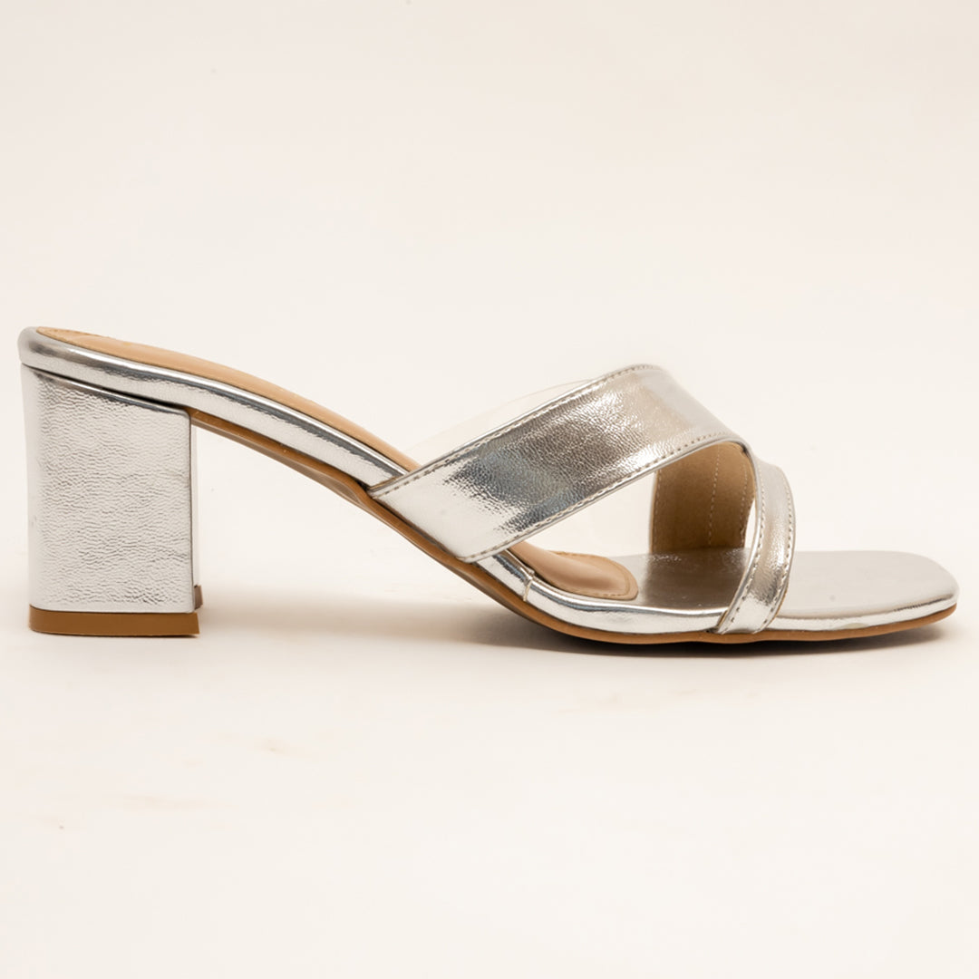 San Spark-Shiny mid block heels in Silver