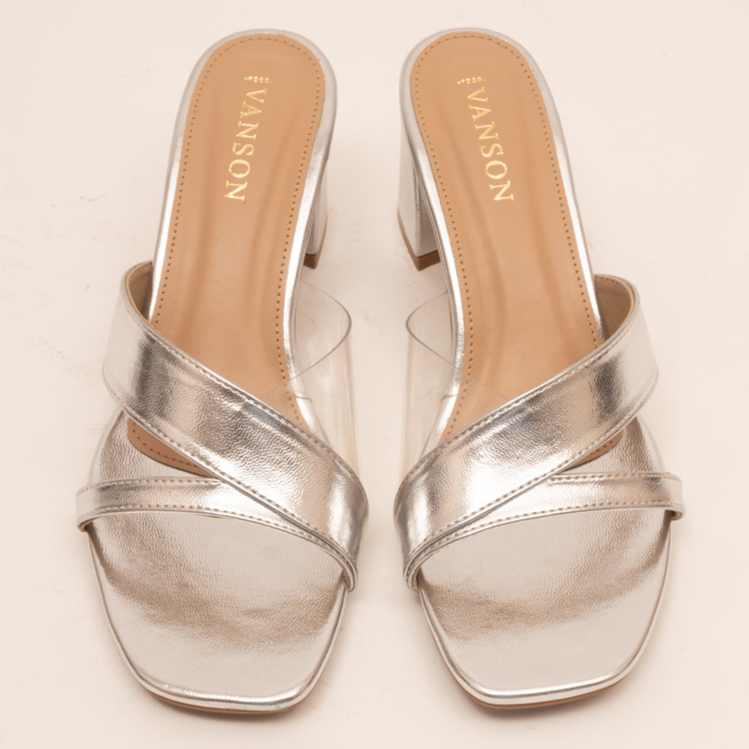San Spark-Shiny mid block heels in Silver