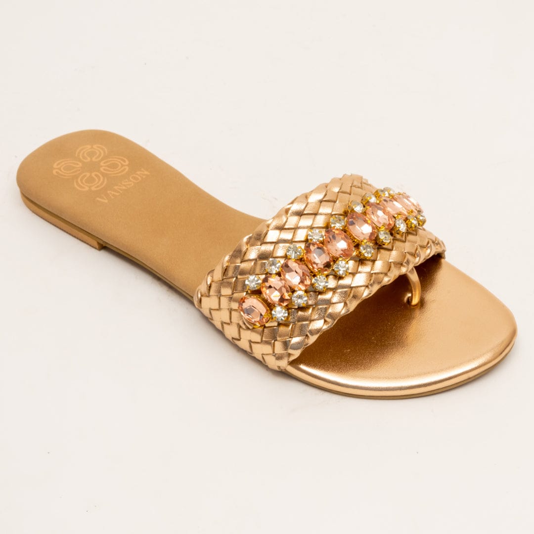 BLOSSOM-Embellished Flats in-Rose Gold.