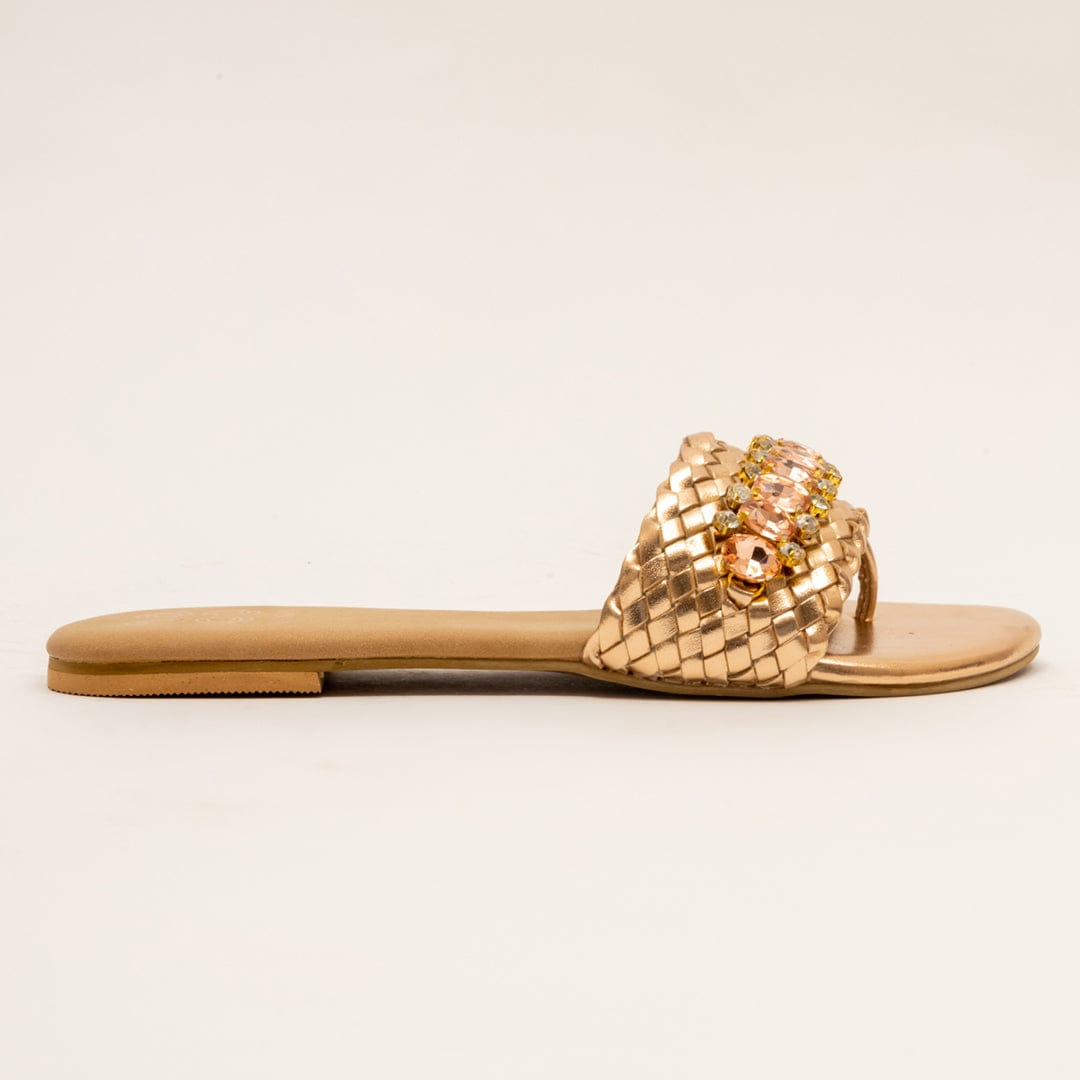 BLOSSOM-Embellished Flats in-Rose Gold.