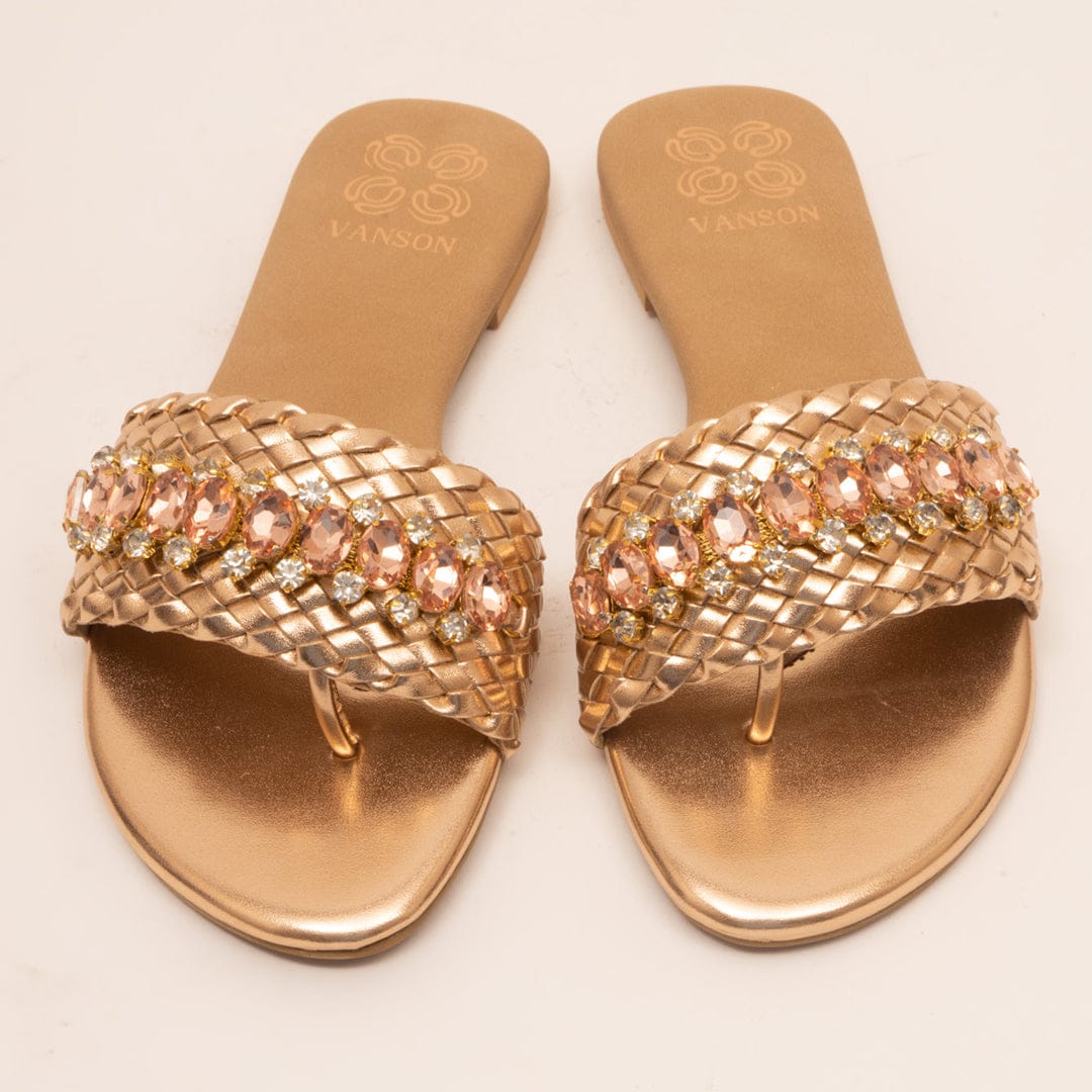 BLOSSOM-Embellished Flats in-Rose Gold.
