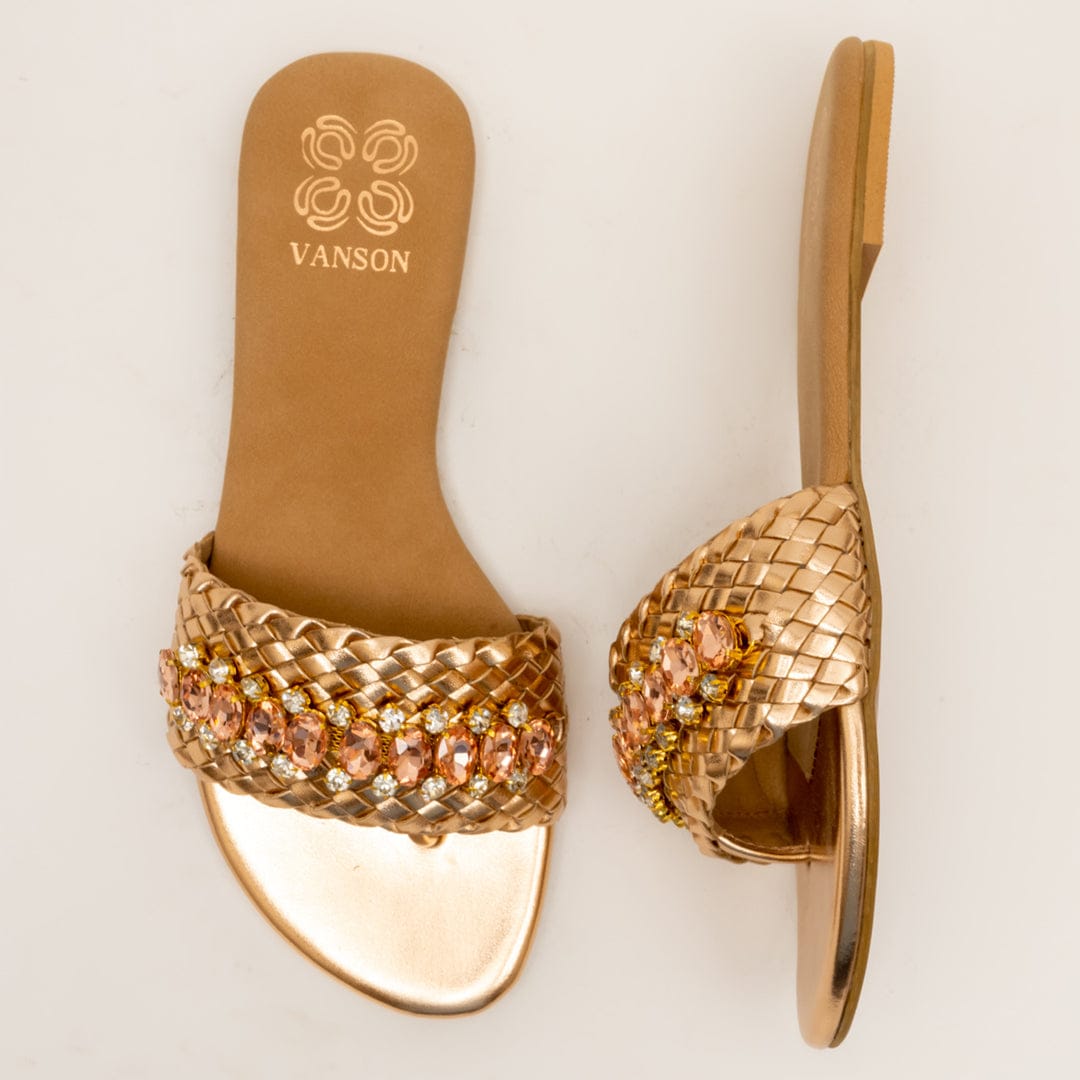 BLOSSOM-Embellished Flats in-Rose Gold.