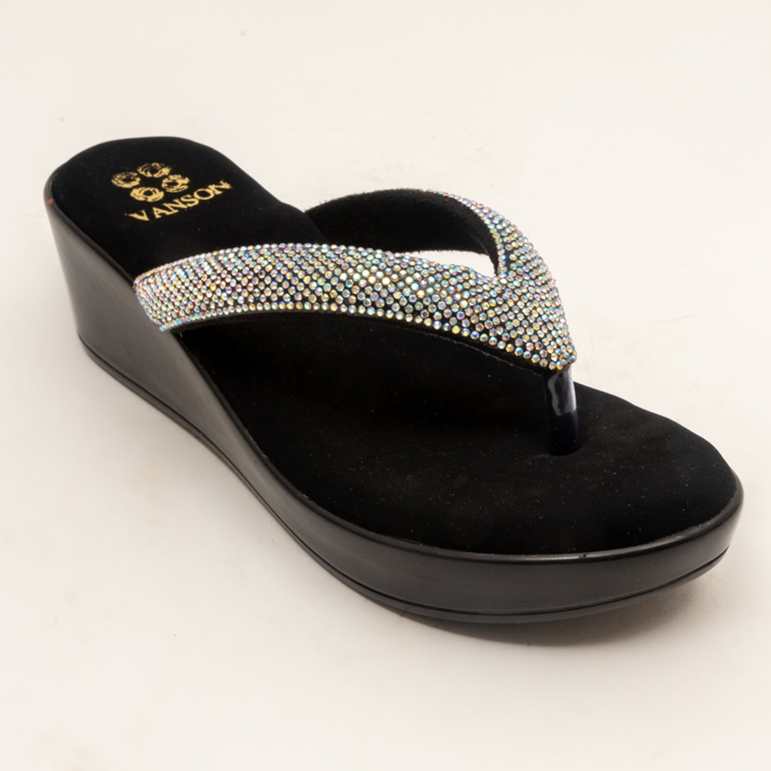 SILVER SCRATCH-Embellished Wedge in-Black.