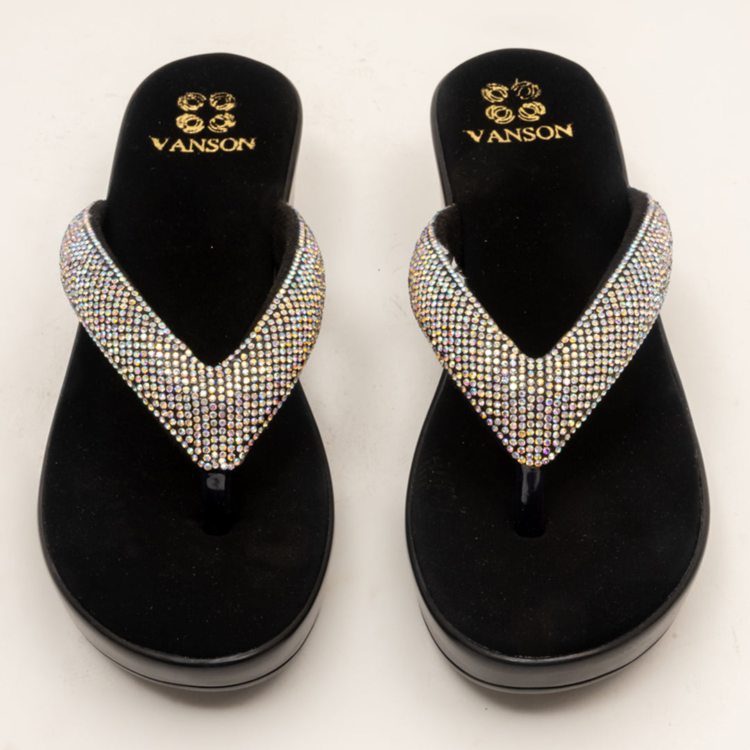 SILVER SCRATCH-Embellished Wedge in-Black.