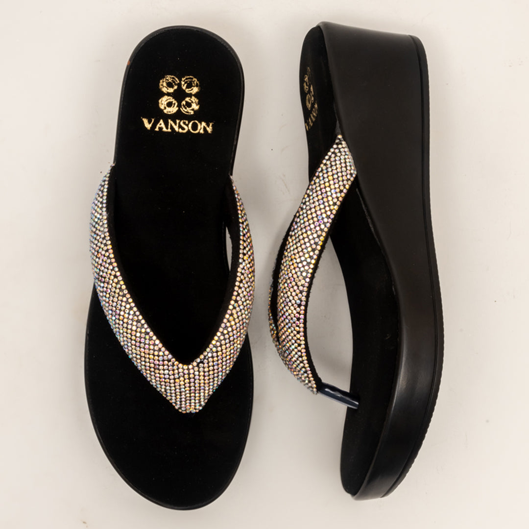 SILVER SCRATCH-Embellished Wedge in-Black.