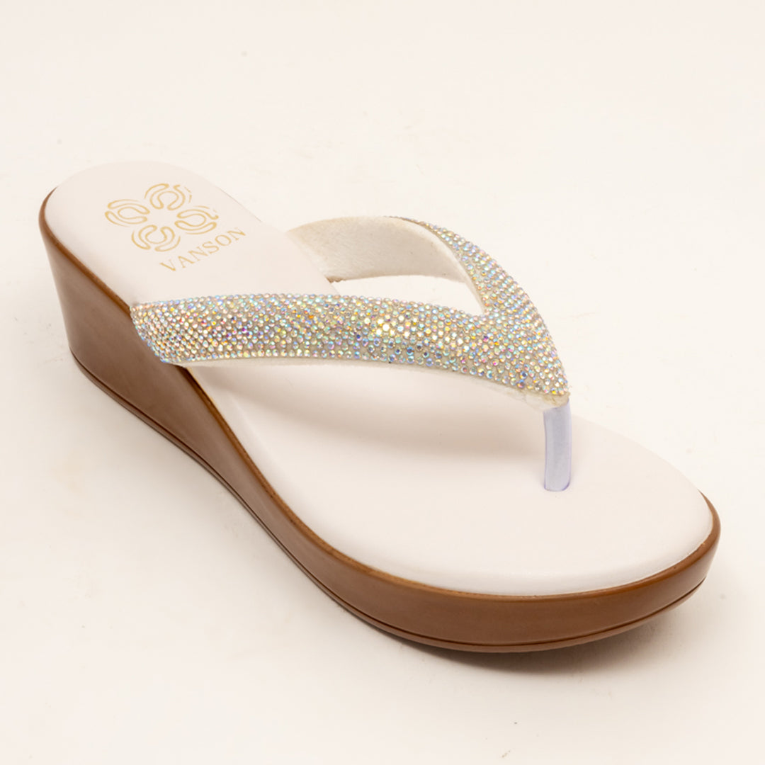 SILVER SCRATCH-Embellished Wedge in-White.