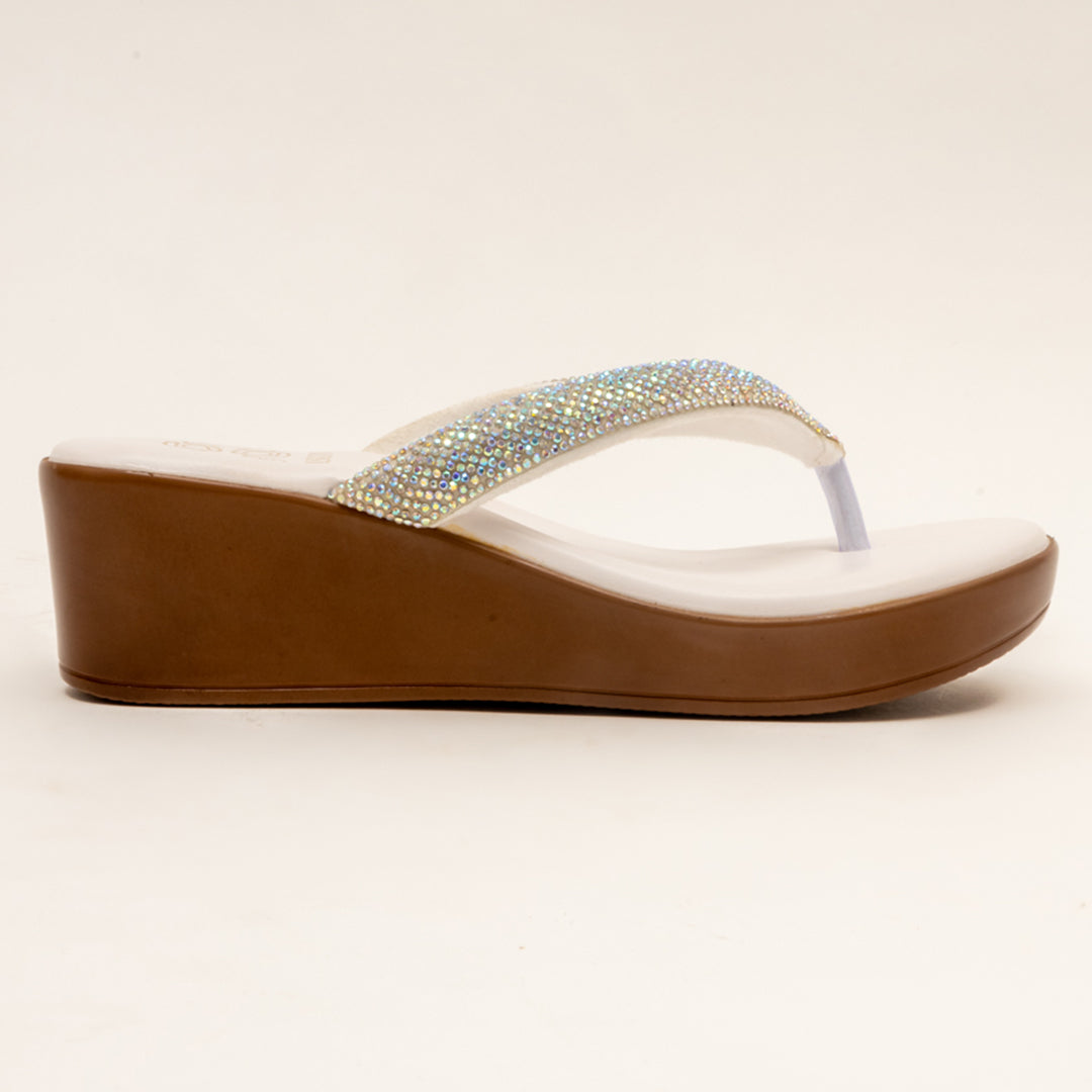 SILVER SCRATCH-Embellished Wedge in-White.