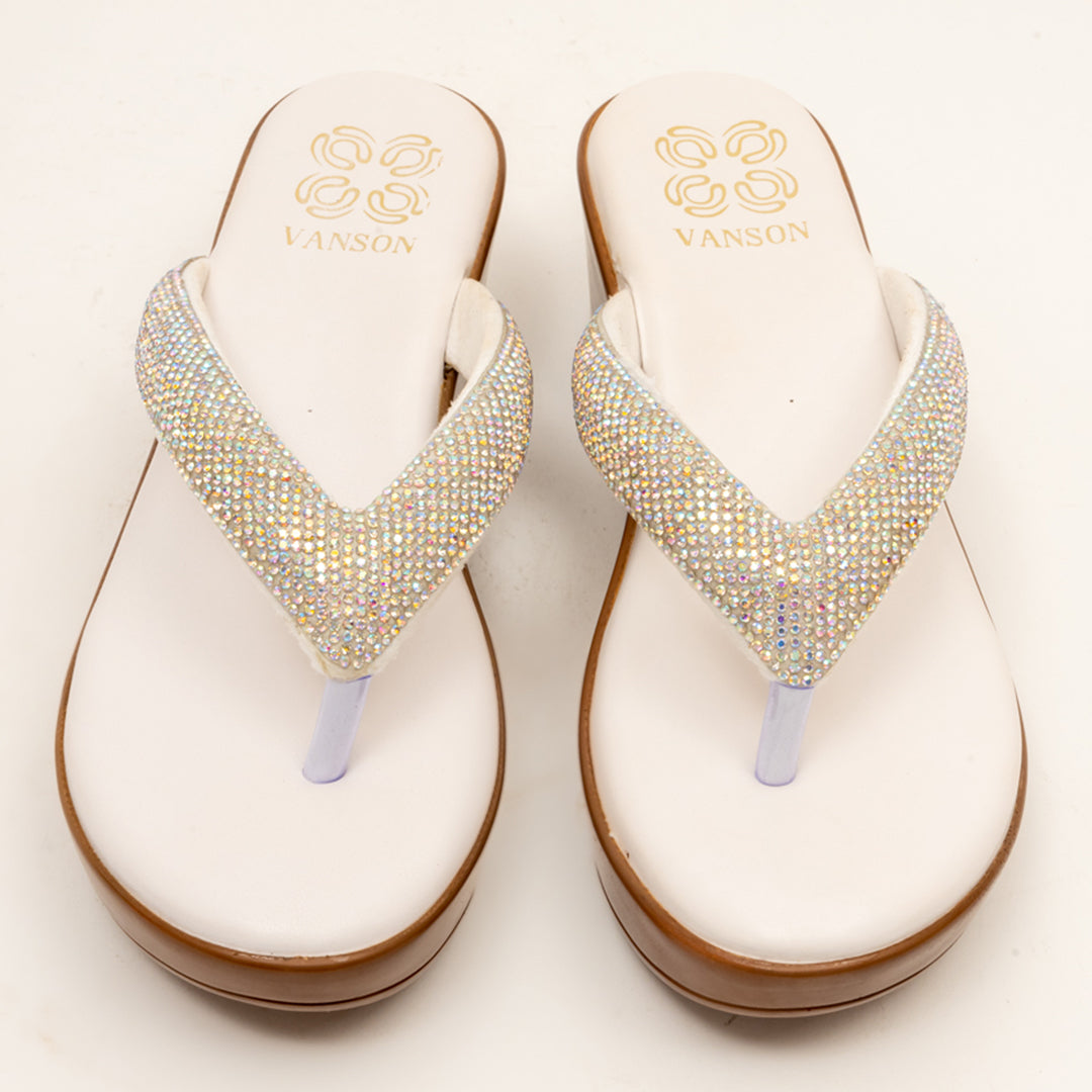 SILVER SCRATCH-Embellished Wedge in-White.