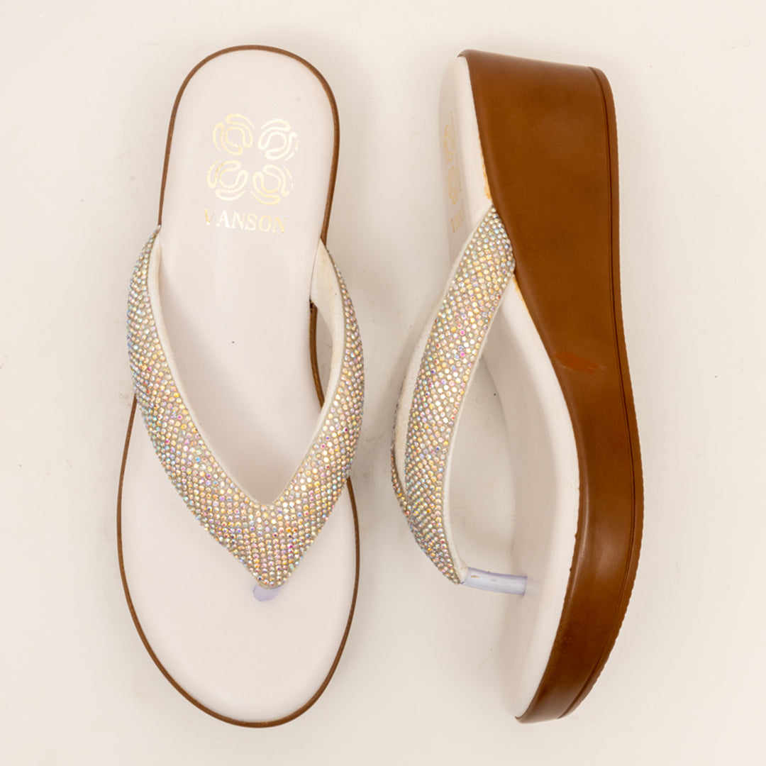 SILVER SCRATCH-Embellished Wedge in-White.