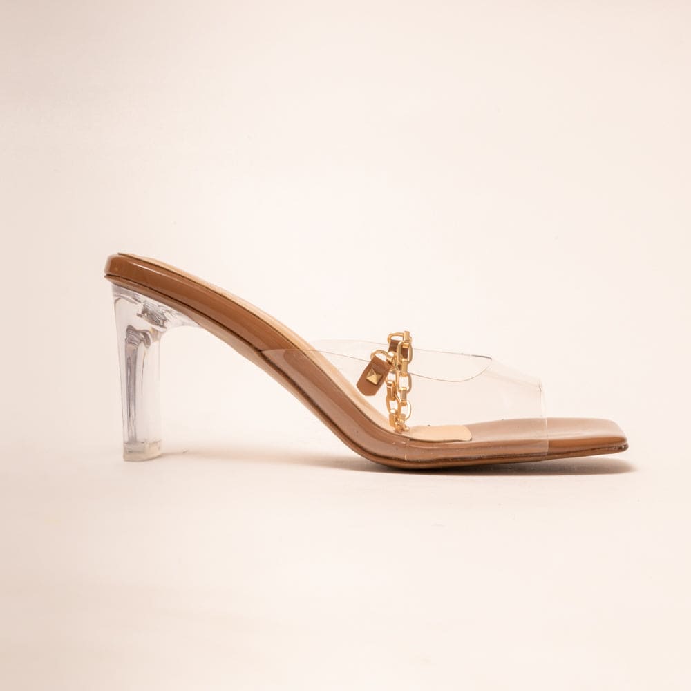 IT'S THE GOLD CHAIN-Block Heel in-Tan.