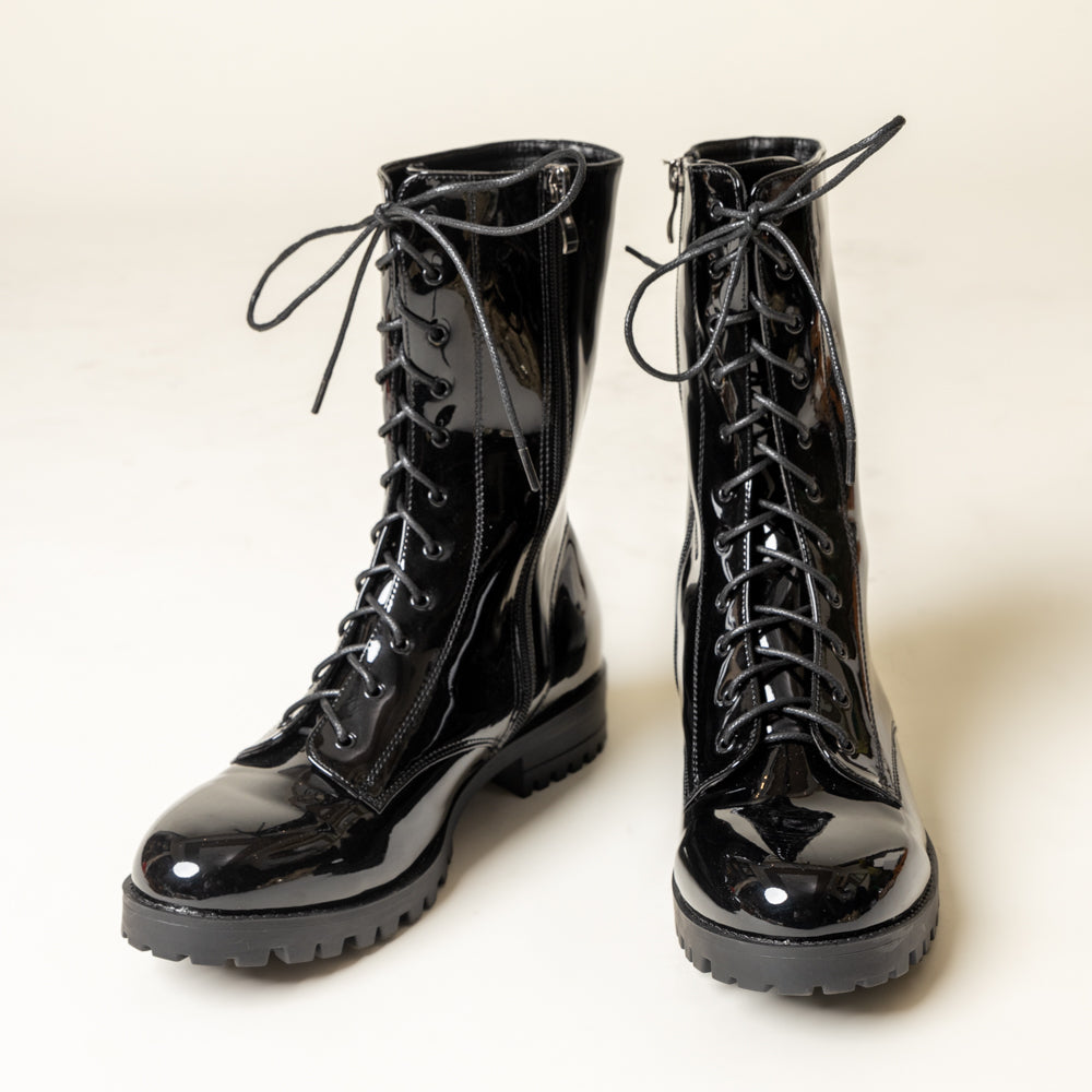 DANKIES-Patent Ankle Length Boots in-Black.