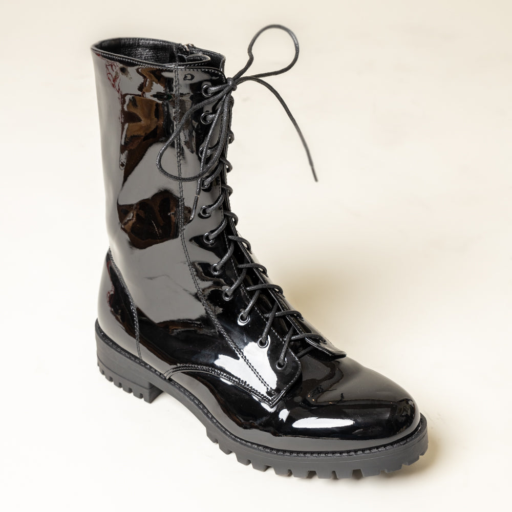 DANKIES-Patent Ankle Length Boots in-Black.