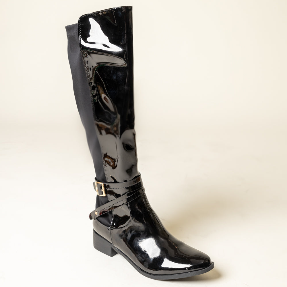 DANKIE-Patent Long Boots in-Black.