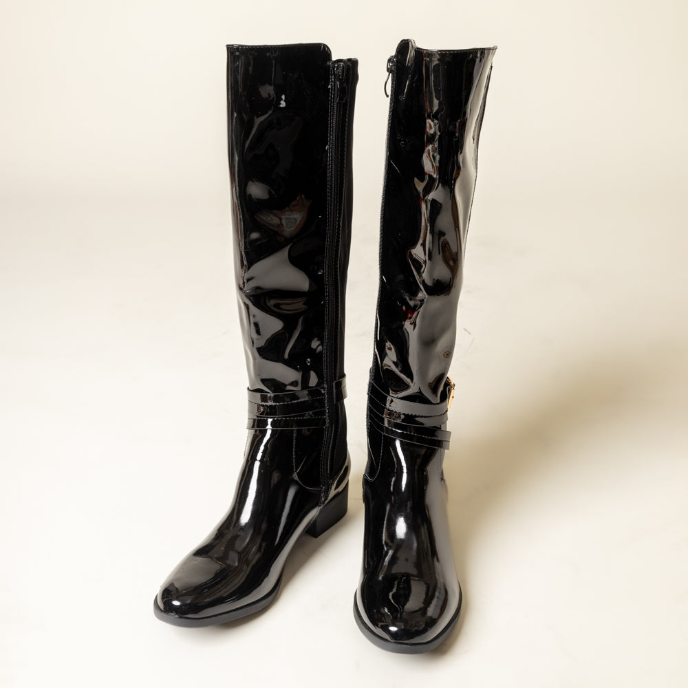 DANKIE-Patent Long Boots in-Black.