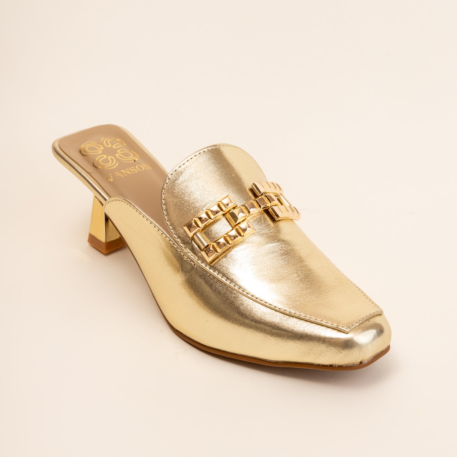 Ivory Knot Mule-  in Gold colour.