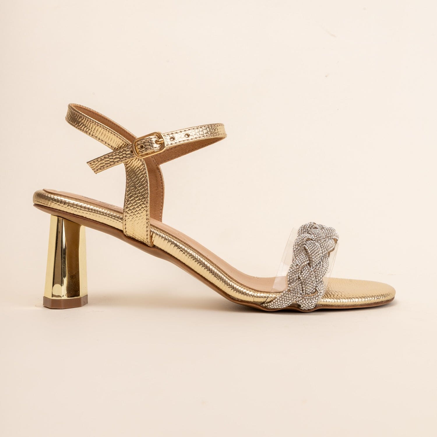 Gold twist  Sandals”-Heel in Gold colour.