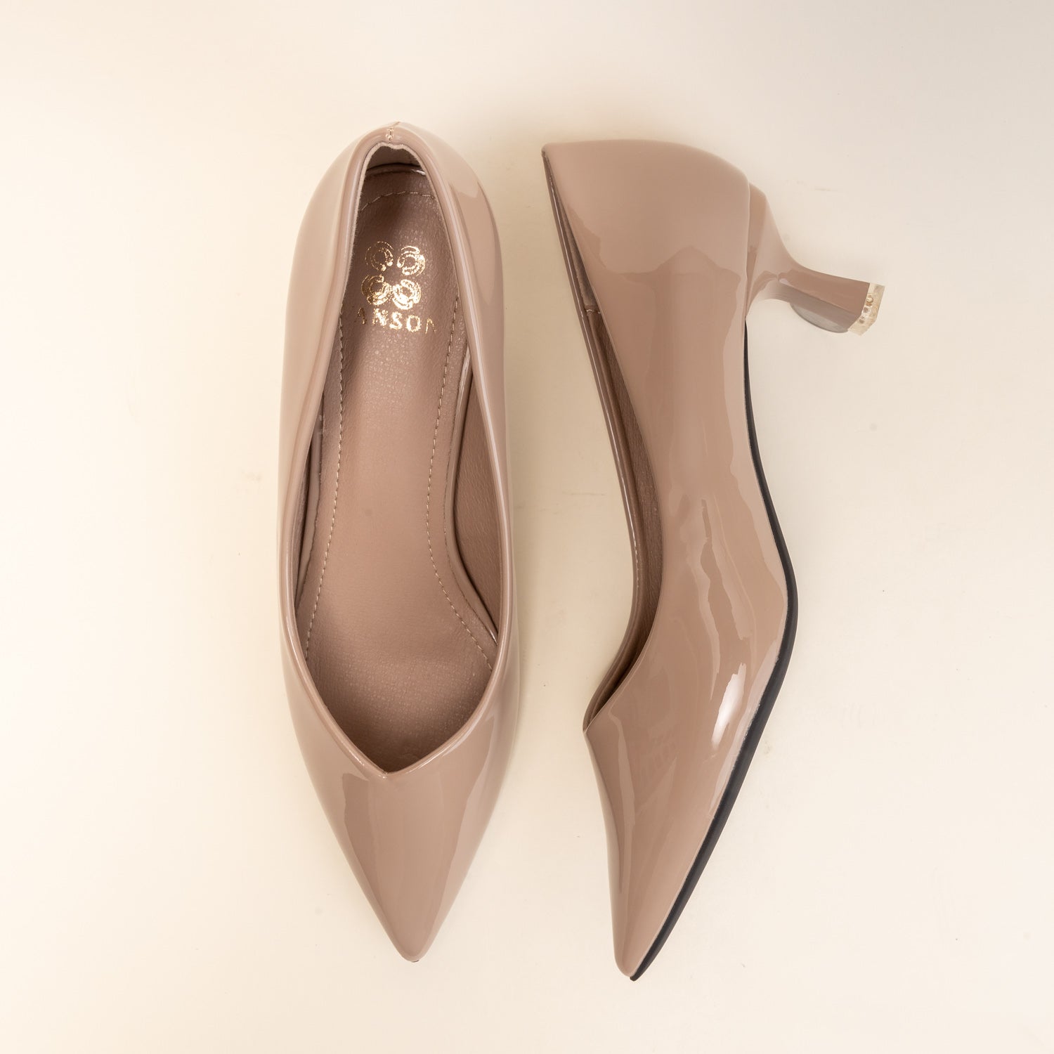 Ingrid Khaki high-heeled pumps with rhinestones beige - KeeShoes