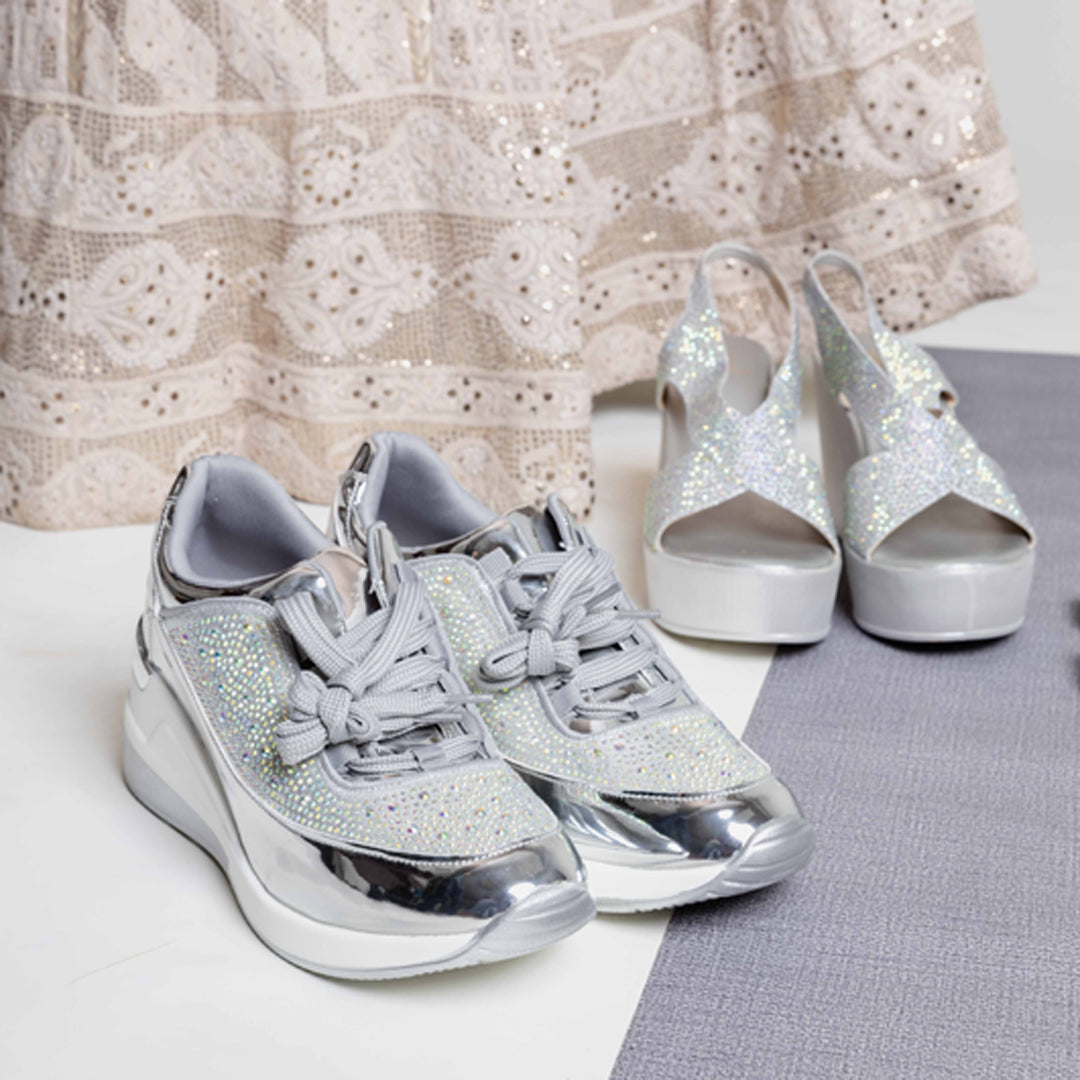 TWINKLE KICK-Party Wear Sport Shoes in-Silver.