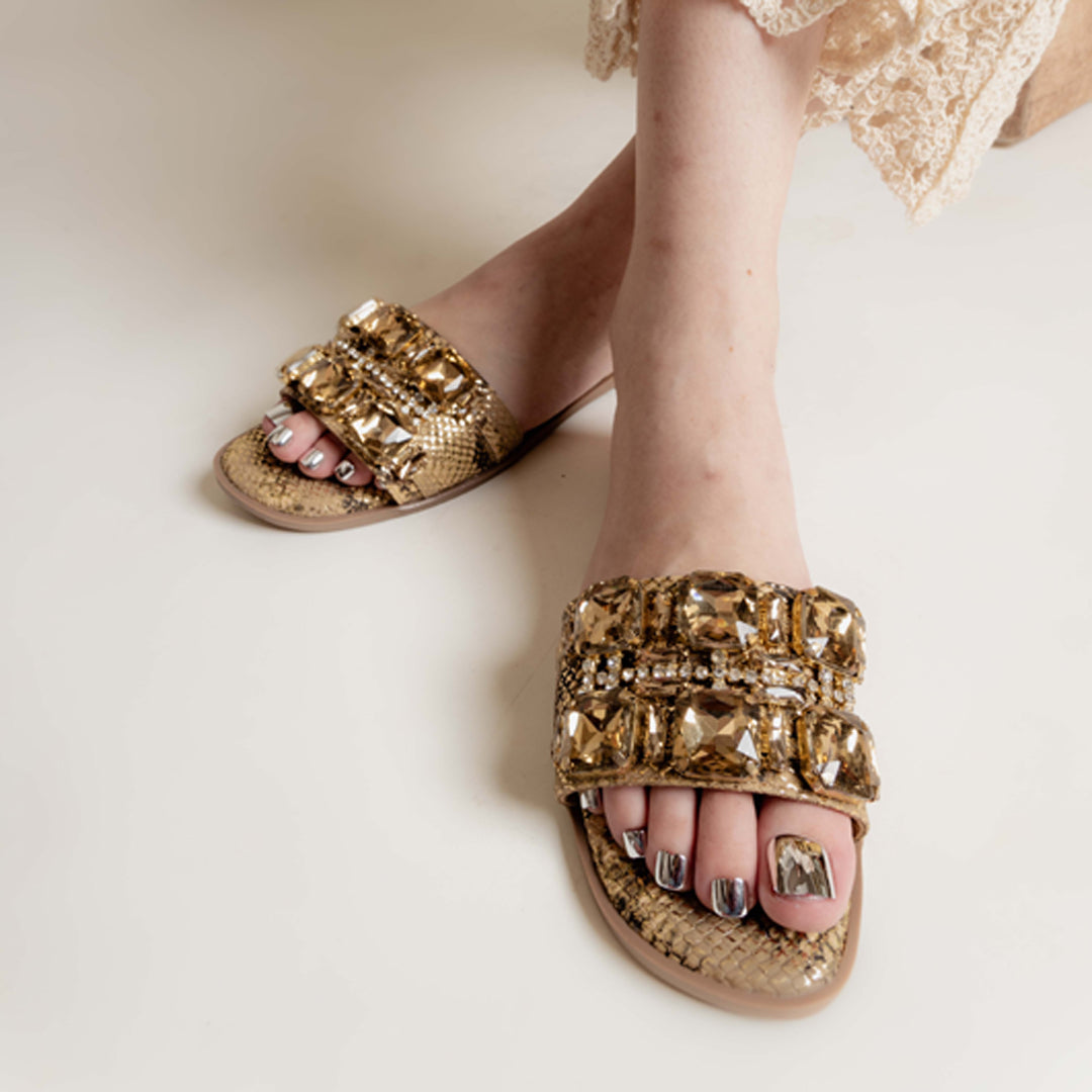 SEPTUM STONES-Embellished Flats in-Gold.