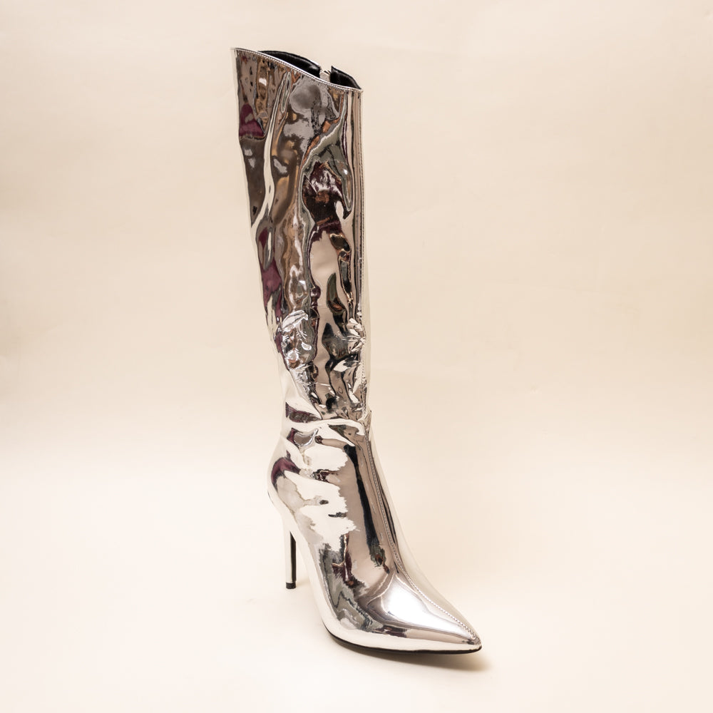 Chrome thigh high boots sale