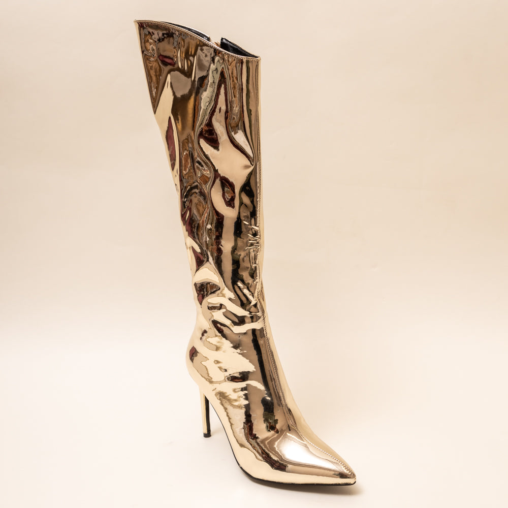 CHROME BOOT-Shinny Boots in-Gold.