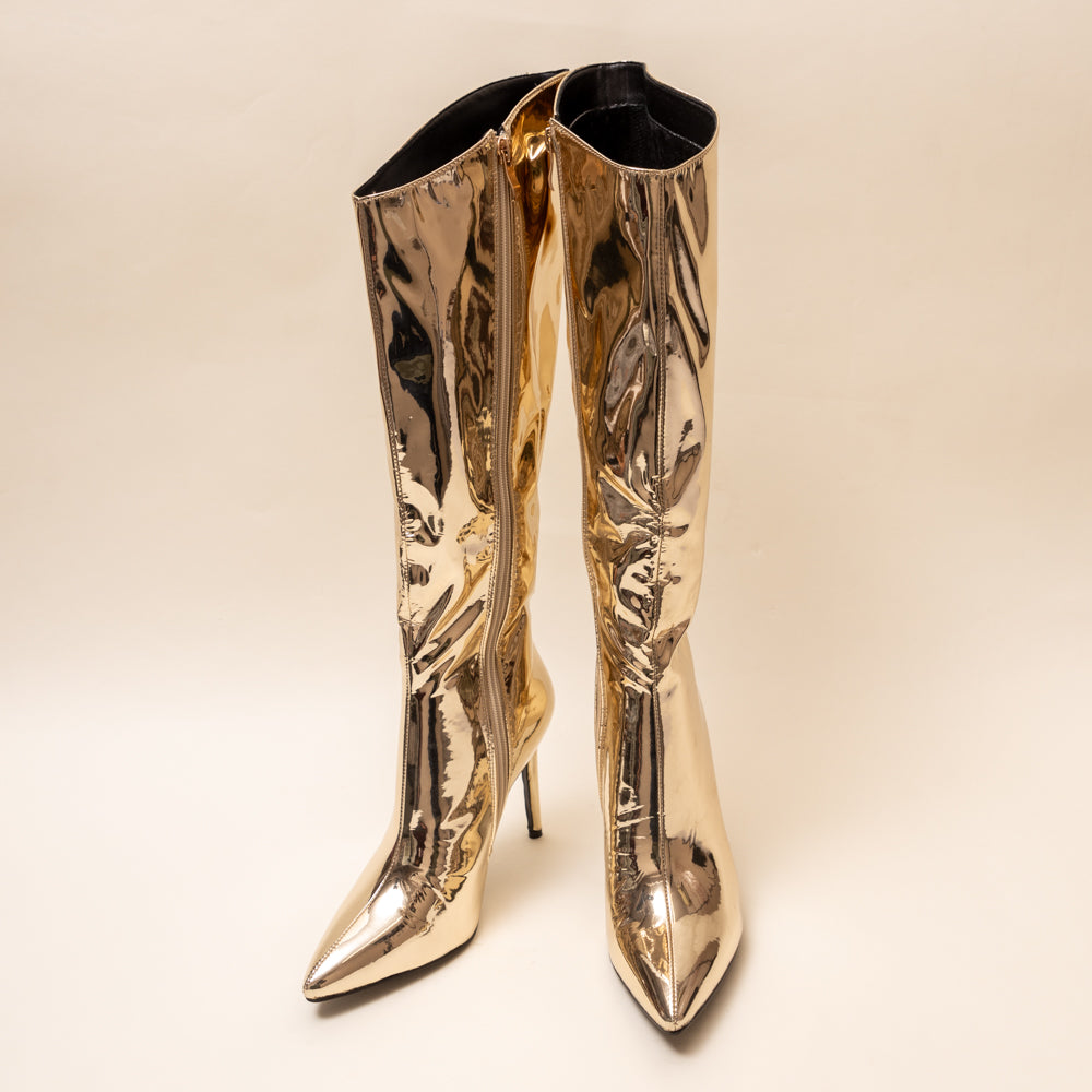 CHROME BOOT-Shinny Boots in-Gold.