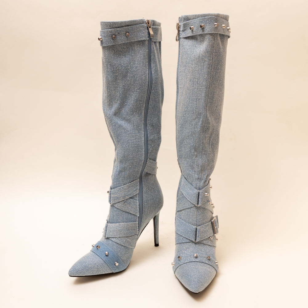 JEAN UP-Denim Boots in-Blue.