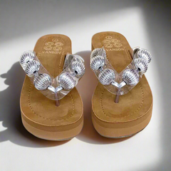 Beady Bulb Metallic Platform Slippers
